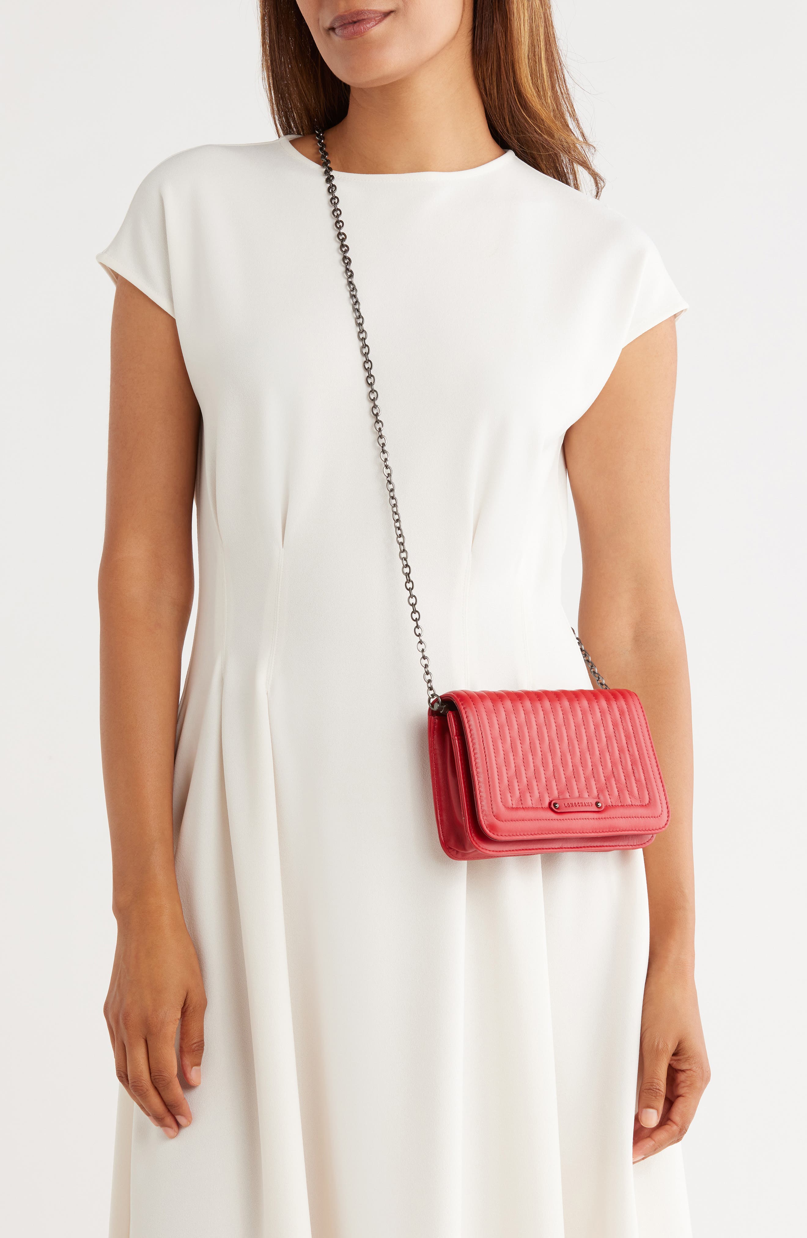 Quilted Leather Wallet on a Chain, Alternate, color, RED