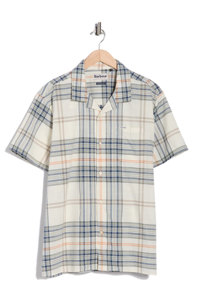 Barbour Berryfell Regular Fit Plaid Short Sleeve Button-Up Shirt, Main, color, Whisper White