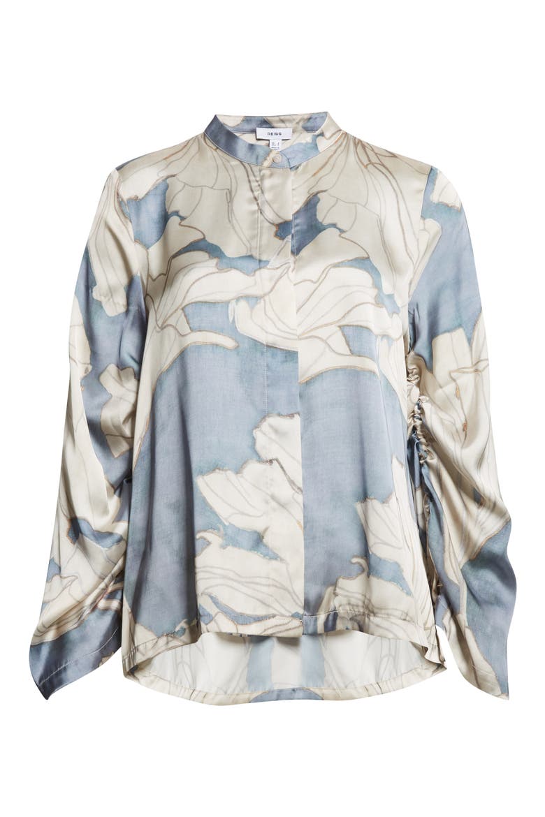 Gigi Floral Satin Button-Up Shirt, Alternate, color, BLUE