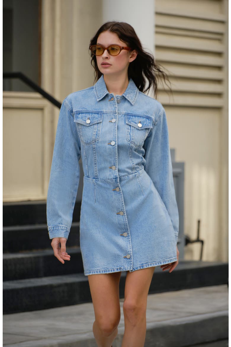 Long Sleeve Denim Minidress, Alternate, color, LIGHT BLUE