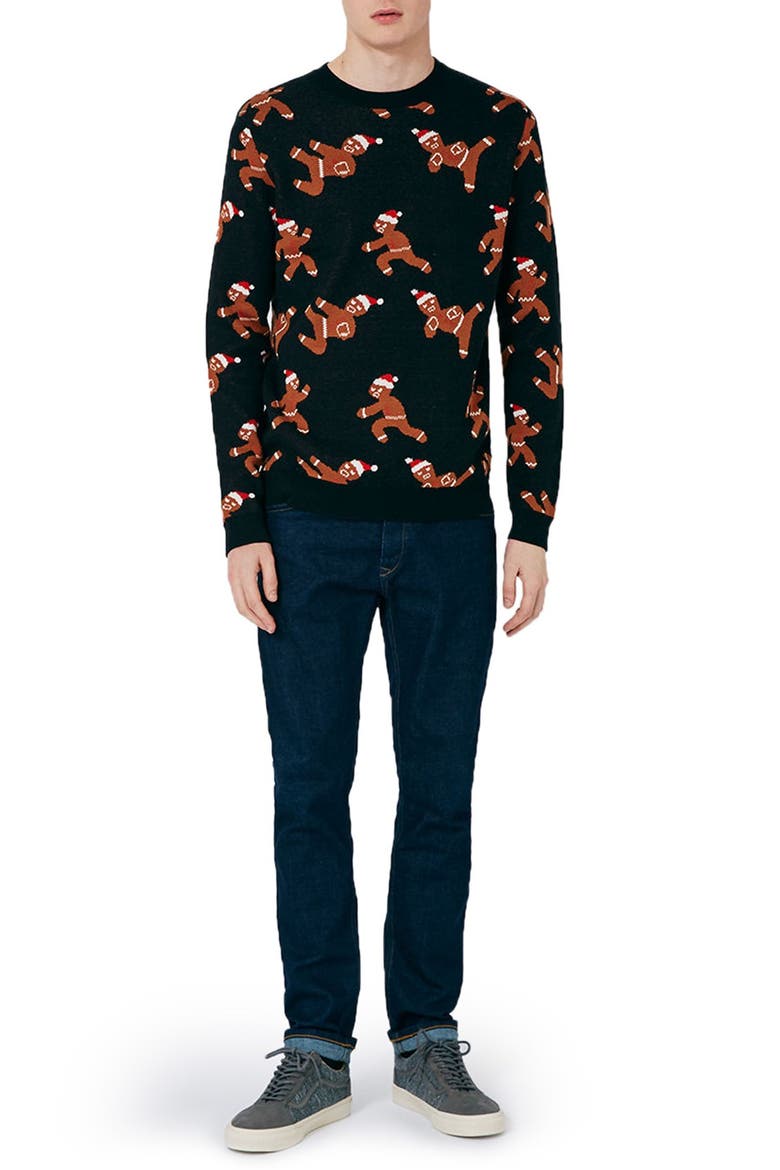 Ninja Gingerbread Men Sweater, Alternate, color, BLACK MULTI