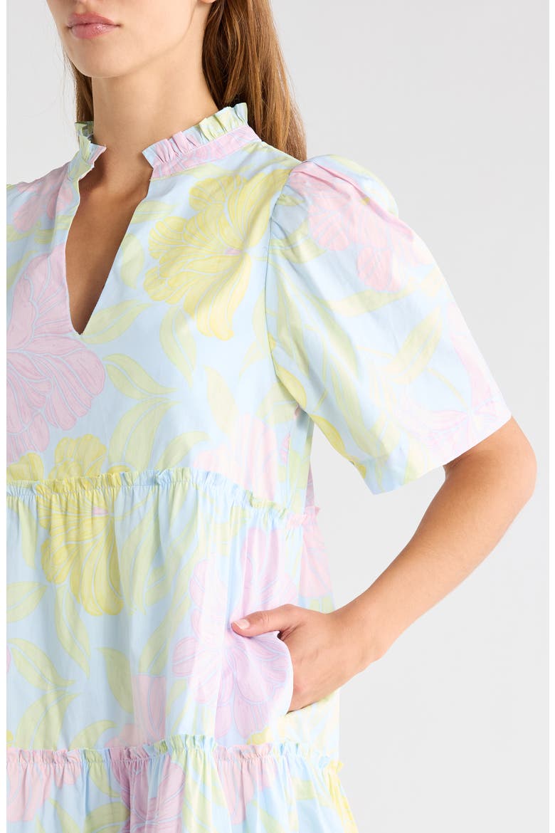 Brisa Floral Dixie Tiered Cotton Dress, Alternate, color, LIGHT BLUE/PINK/YELLOW