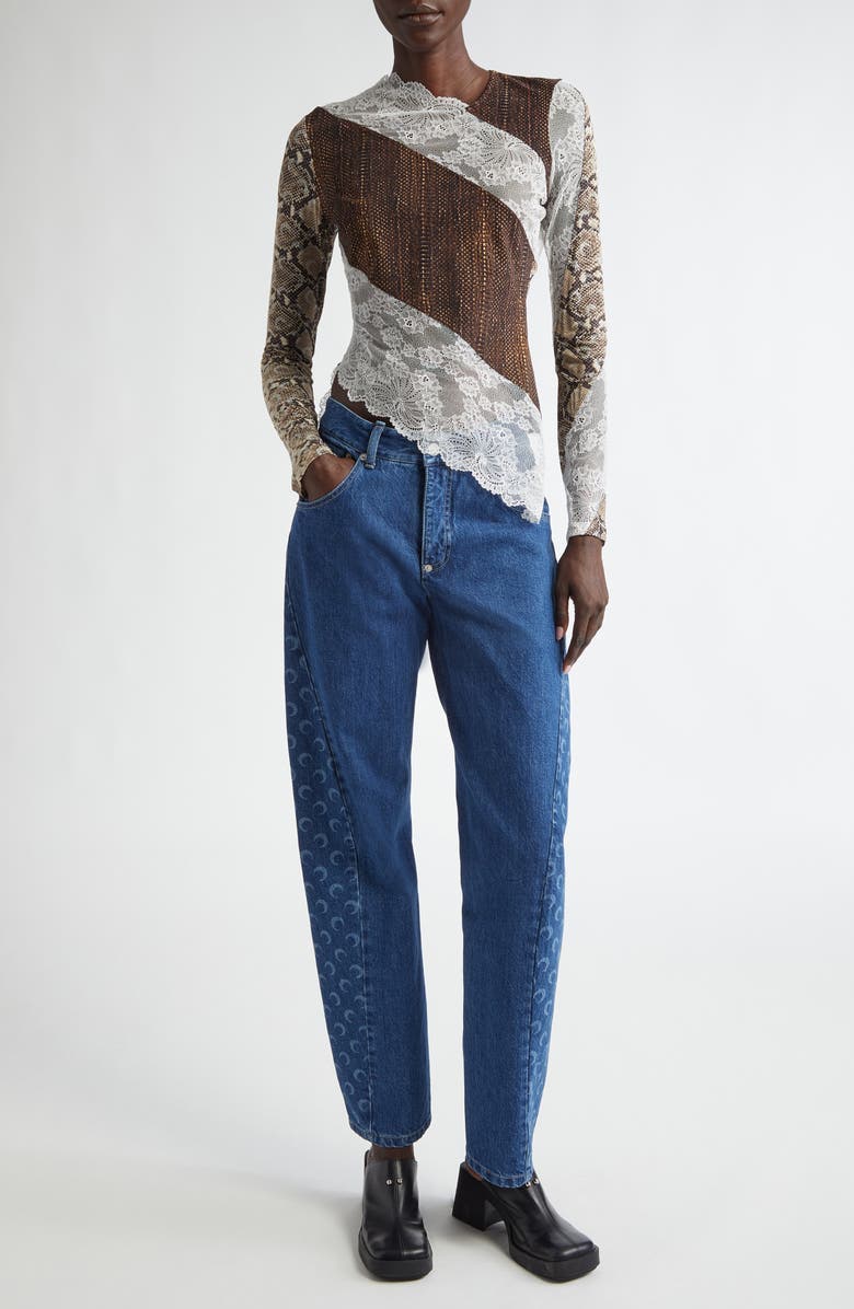 Marine Serre Asymmetric Mixed Media Top, Alternate, color, 