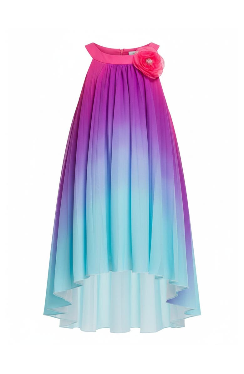 Mia Belle Girls Girls Ocean Sunset Ombre Pleated Hi-Lo Dress, Main, color, Fuchsia