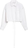 Alexander Wang Crystal Stud Crop Drawstring Waist Cotton Button-Up Shirt