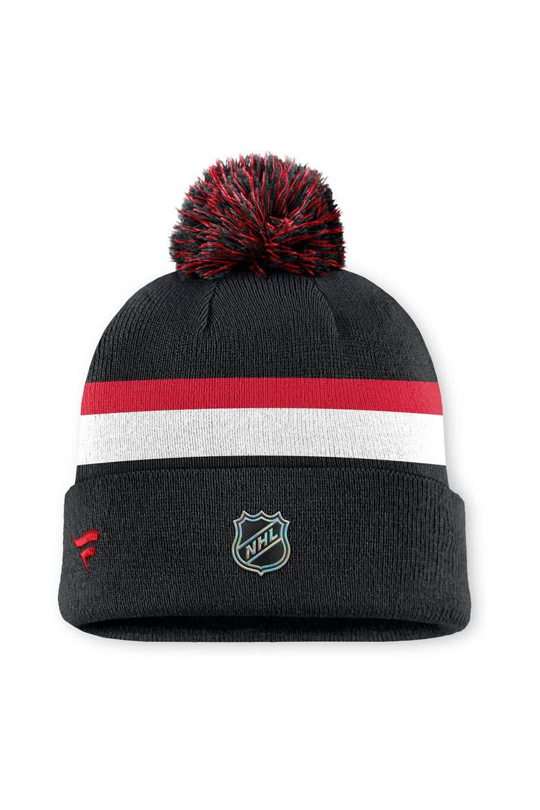 Men's Fanatics Black Detroit Red Wings Authentic Pro Rink Cuffed Knit Hat with Pom, Alternate, color, Black