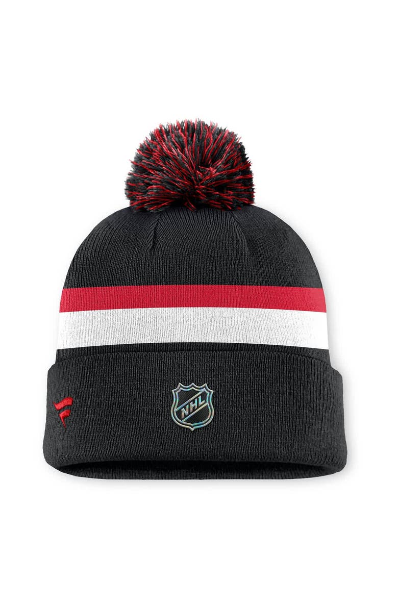 FANATICS Men's Fanatics Black Detroit Red Wings Authentic Pro Rink Cuffed Knit Hat with Pom, Alternate, color, Black