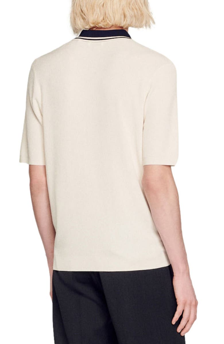 SANDRO Stripe Collar Polo Sweater, Alternate, color, Off White