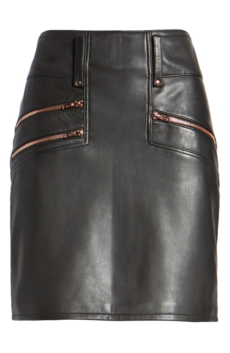 Hudson Jeans High Waist Moto Lambskin Leather Miniskirt, Alternate, color, Black