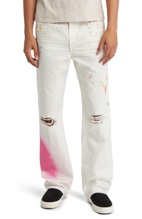 The Boxy Raw Hem Straight Leg Jeans (Ecru Spray)