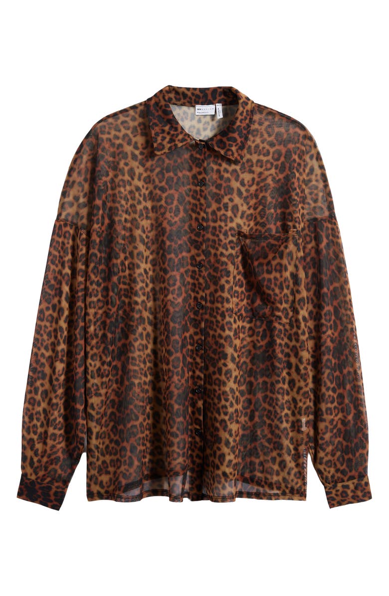 ASOS DESIGN Curve Leopard Print Mesh Button-Up Shirt, Alternate, color, 