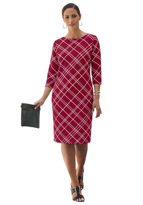 Stretch Cotton Boatneck Shift Dress (Plus)
