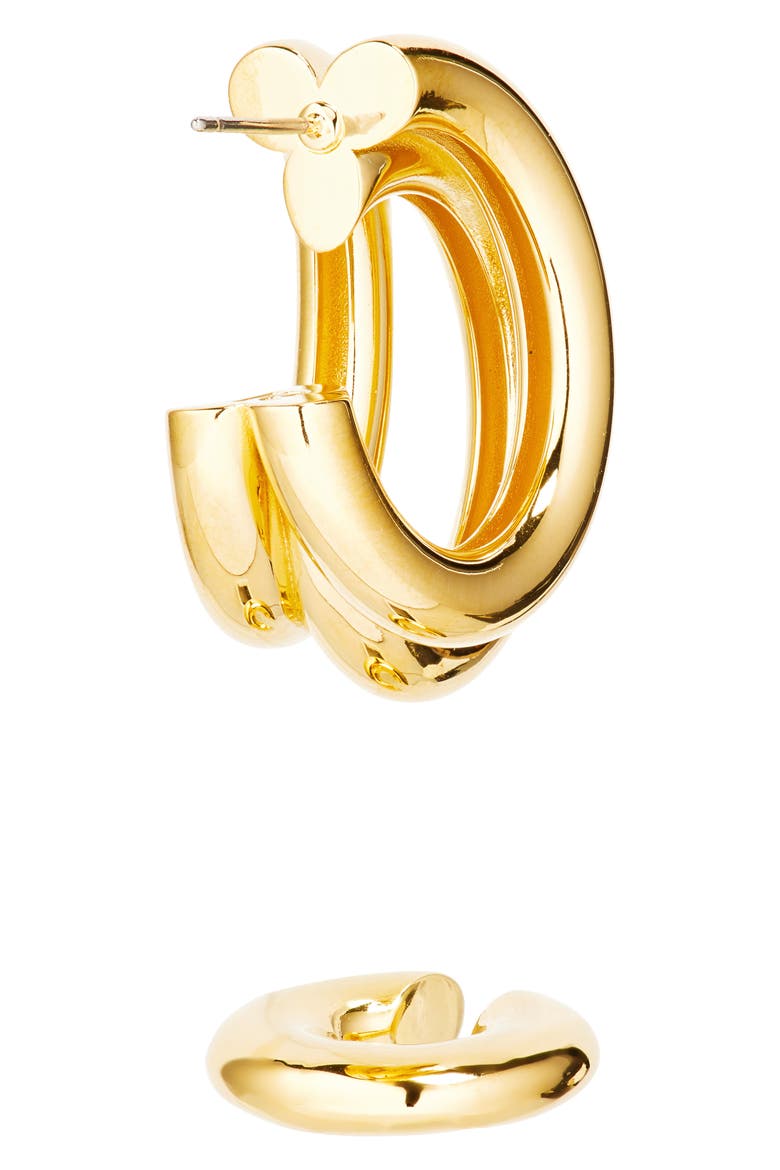 Triple Loop Hoop Earrings & Ear Cuff Set, Alternate, color, GOLD