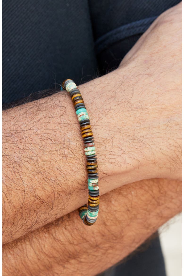 Adjustable Beaded Bracelet, Alternate, color, TURQUOISE/ TIGER EYE