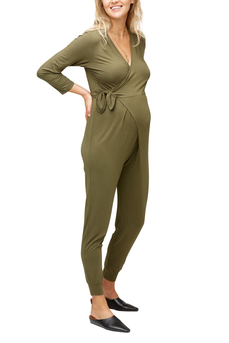 Amabella Maternity & Nursing Wrap Jumpsuit, Alternate, color, OLIVE