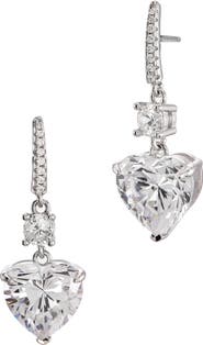 SAVVY CIE JEWELS Rhodium Plated Sterling Silver Canary CZ Heart Drop Huggie Earrings