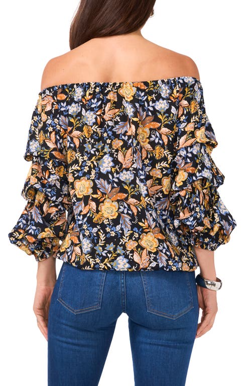 Shop Vince Camuto Floral Off The Shoulder Bubble Sleeve Top In Rich Black