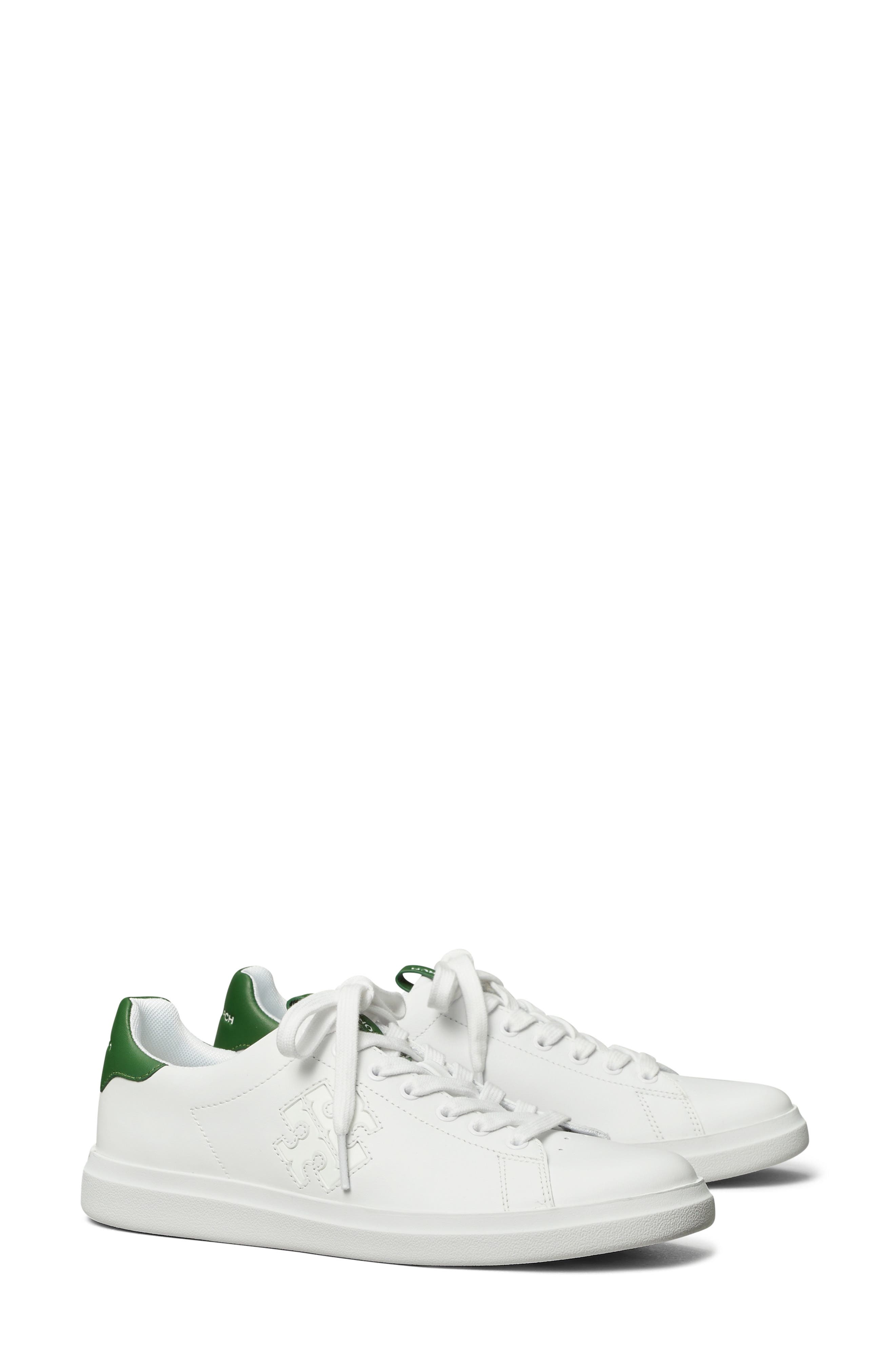 Tory Burch Double T Howell Court Sneaker, Main, color, White / Arugula Green