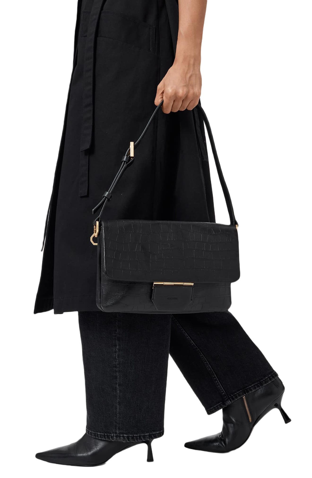 Ondine Leather Shoulder Bag, Alternate, color, BLACK
