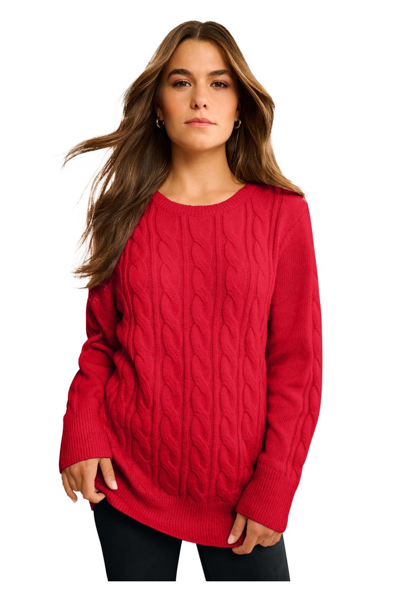 Plus Size Cozy Cable Crewneck Sweater, Main, color, VIVID RED