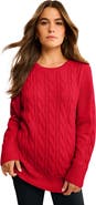Roaman's Plus Size Cozy Cable Crewneck Sweater