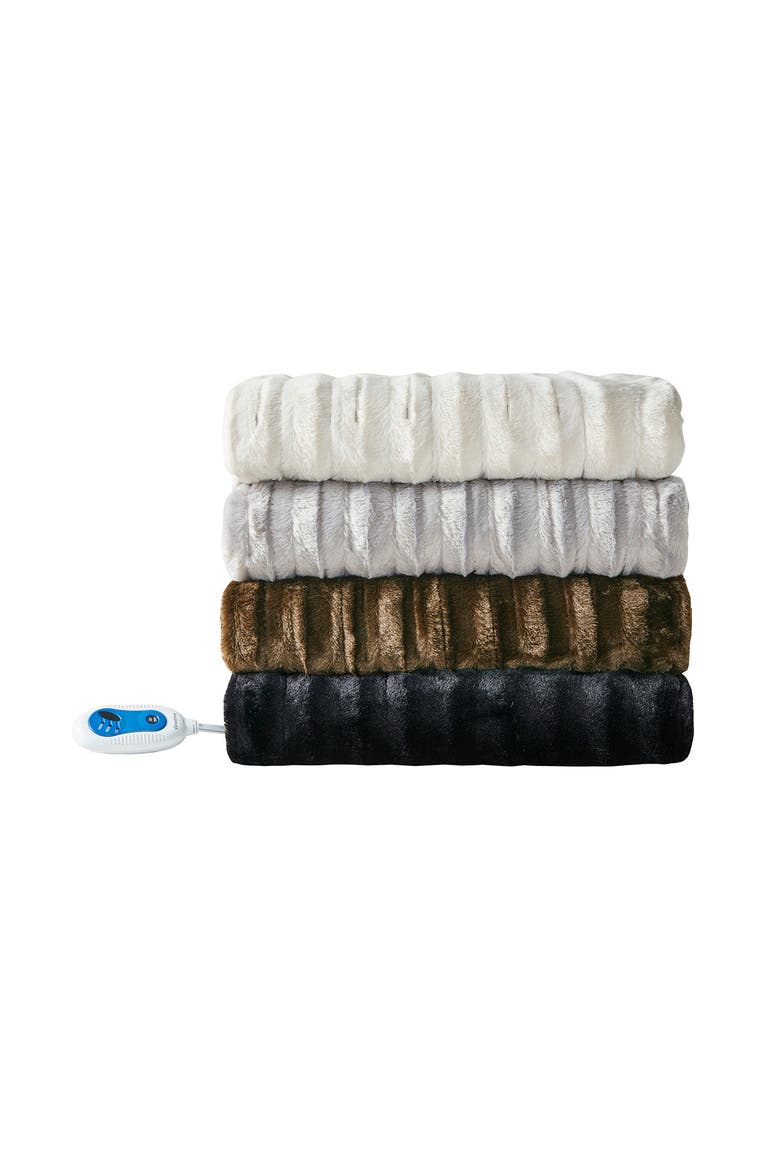 Faux Fur Heated Throw Blanket - 50" x 70", Alternate, color, BLACK