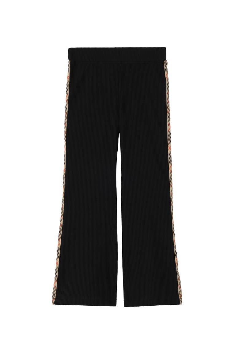 Check Trim Stretch Cotton Flared Trousers, Main, color, Black