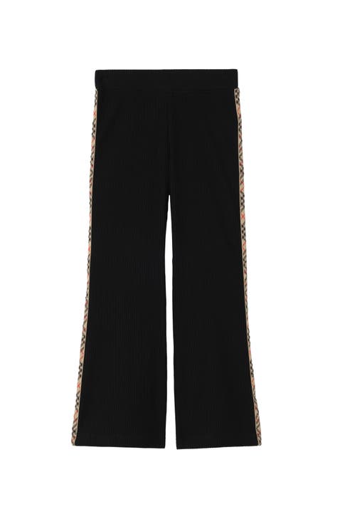 Check Trim Stretch Cotton Flared Trousers
