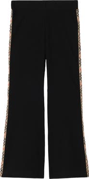 Burberry Check Trim Stretch Cotton Flared Trousers
