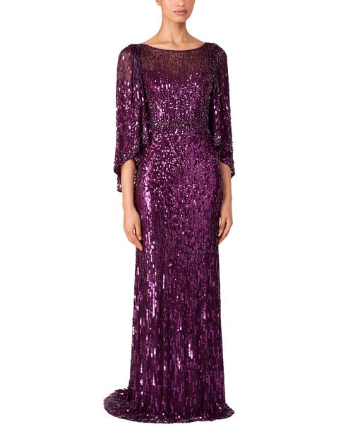 Jenny Packham Ines Sequin-embellished Maxi Dress In Purple