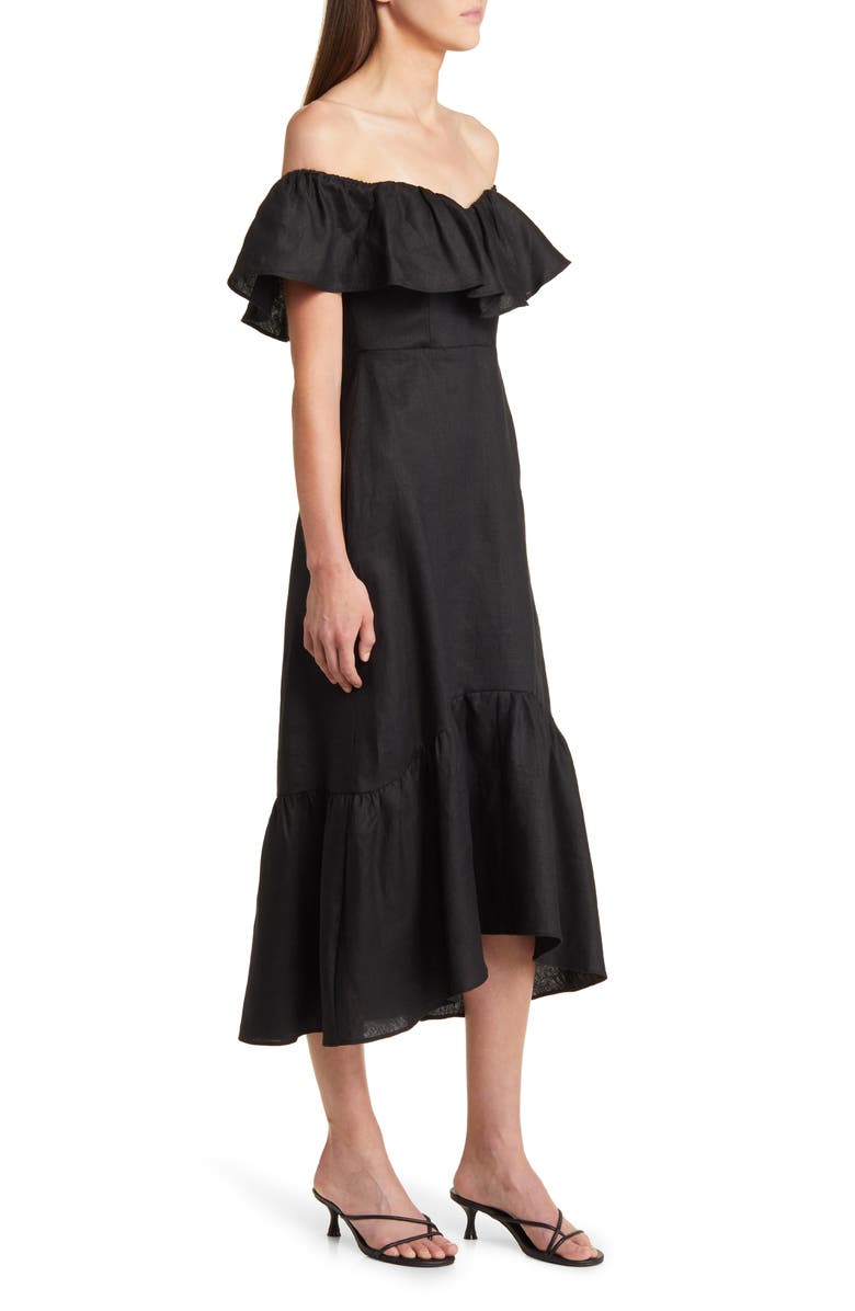 Reformation Baela Ruffle Off the Shoulder Linen Dress, Alternate, color,
