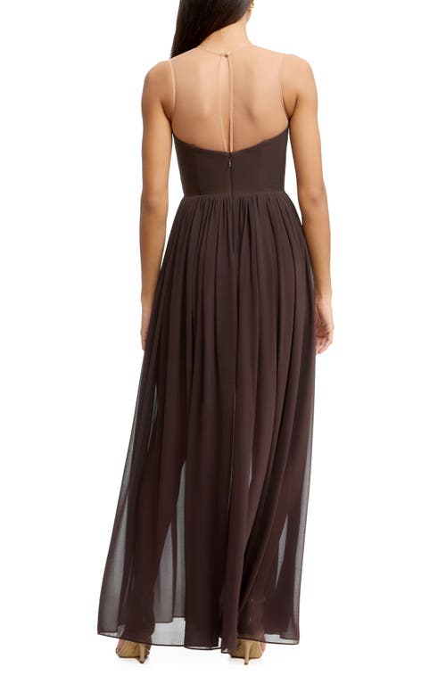 Dress The Population Eleanor Illusion Neck Gown In Brown