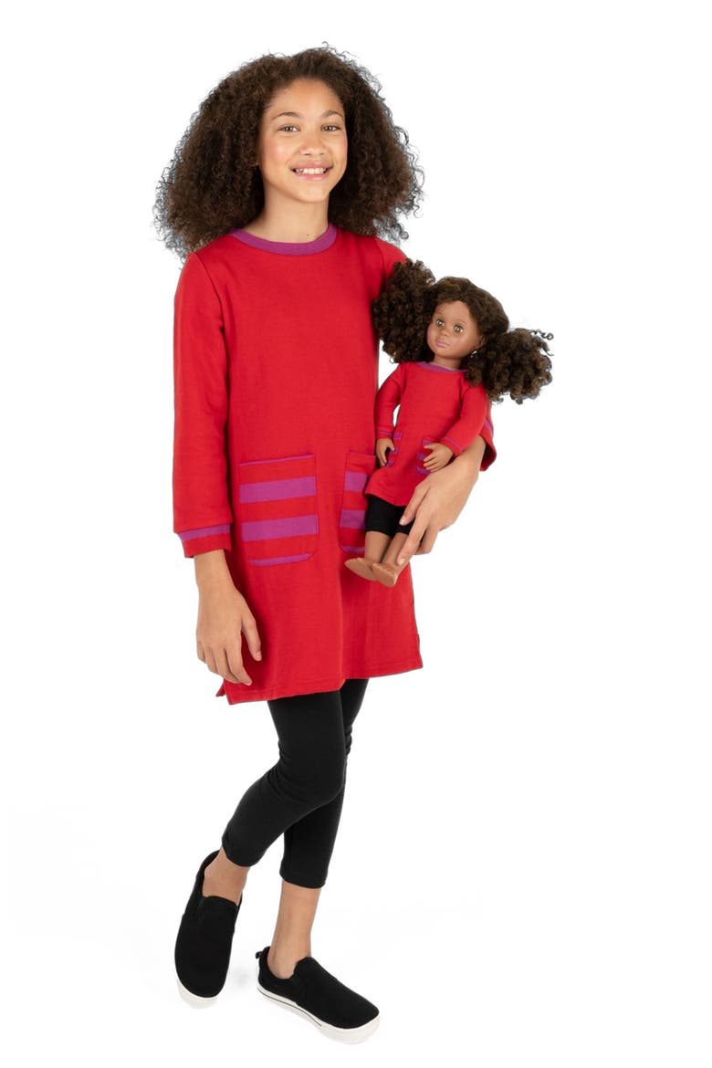 Girls Sweatshirt Dress with Matching Doll Dress, Alternate, color, RED