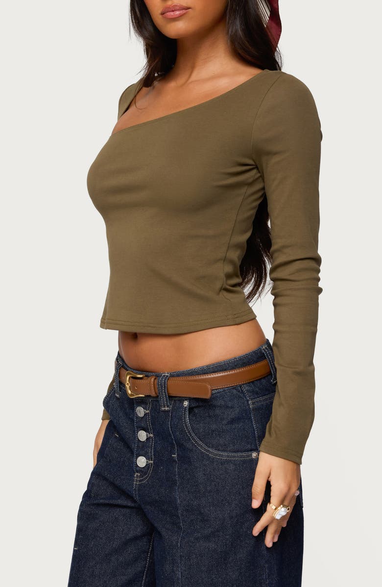 EDIKTED Rion Asymmetric Neck Top, Alternate, color, Olive