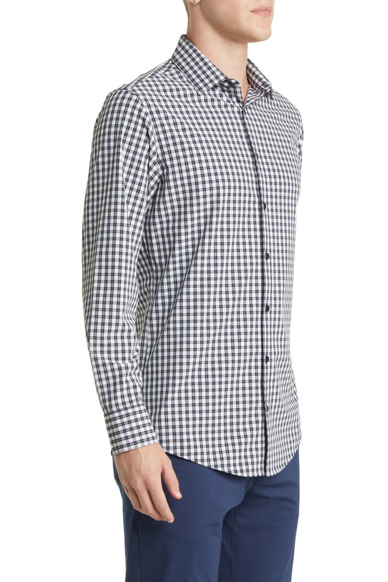 Leeward Trim Fit Plaid Performance Button-Up Shirt, Alternate, color, BLUE