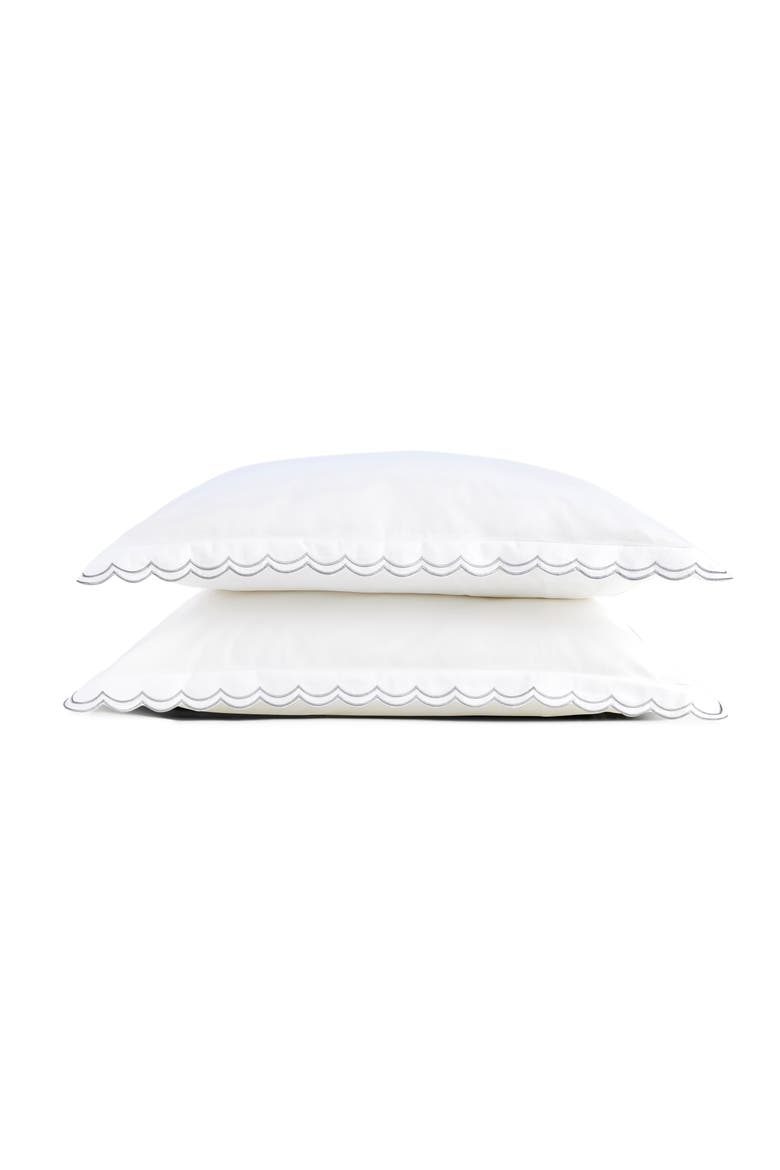 Scallop Edge Luxury Cotton Sateen Oxford Style Pillow Sham Pairs, Main, color, Silver