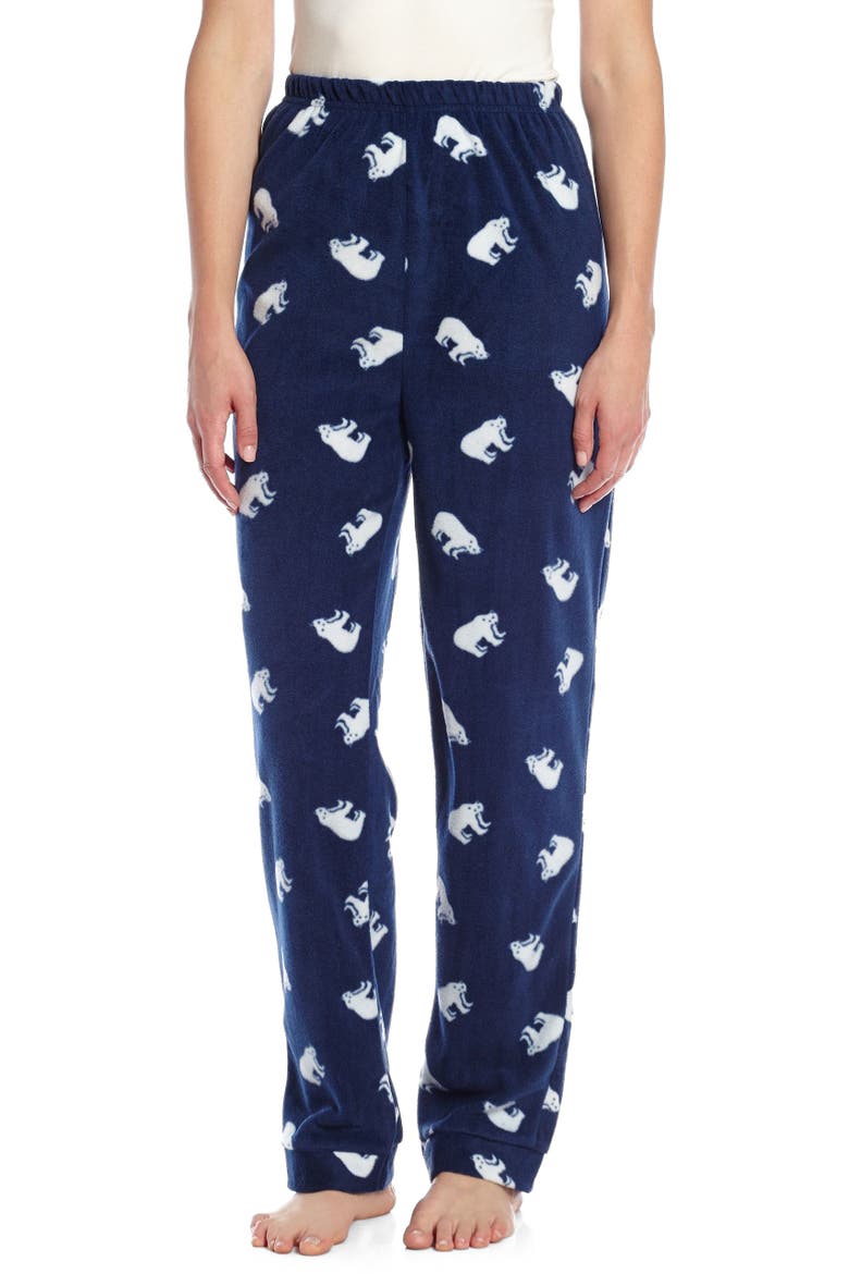 Women's Fleece Holiday Pajama Pants, Alternate, color, Polar Bear Navy Blue