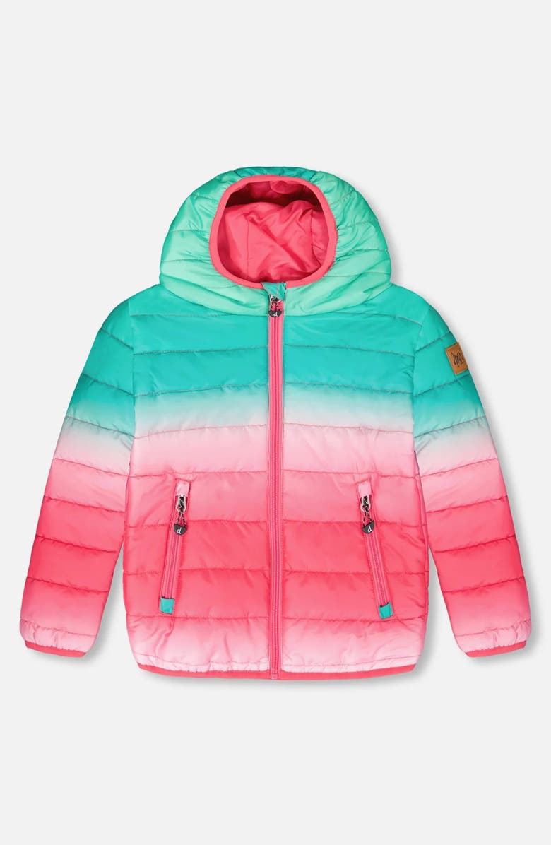 Deux par Deux Girl Quilted Mid-Season Jacket, Main, color, Green And Pink Gradient