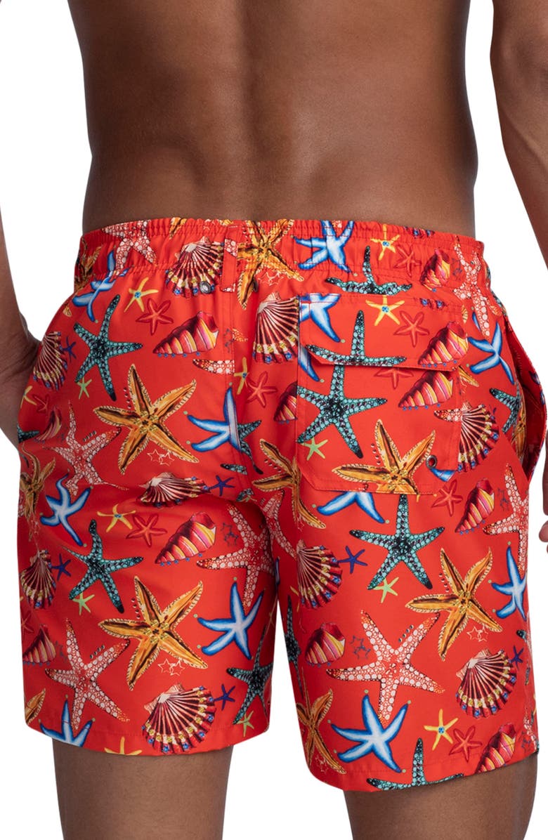 Bugatchi Starfish Shell Print Swim Trunks, Alternate, color, 