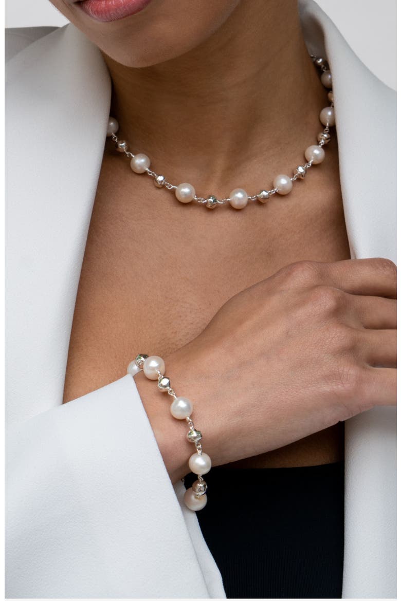Nugget & White Freshwater Pearl Bracelet, Alternate, color, Sterling Silver