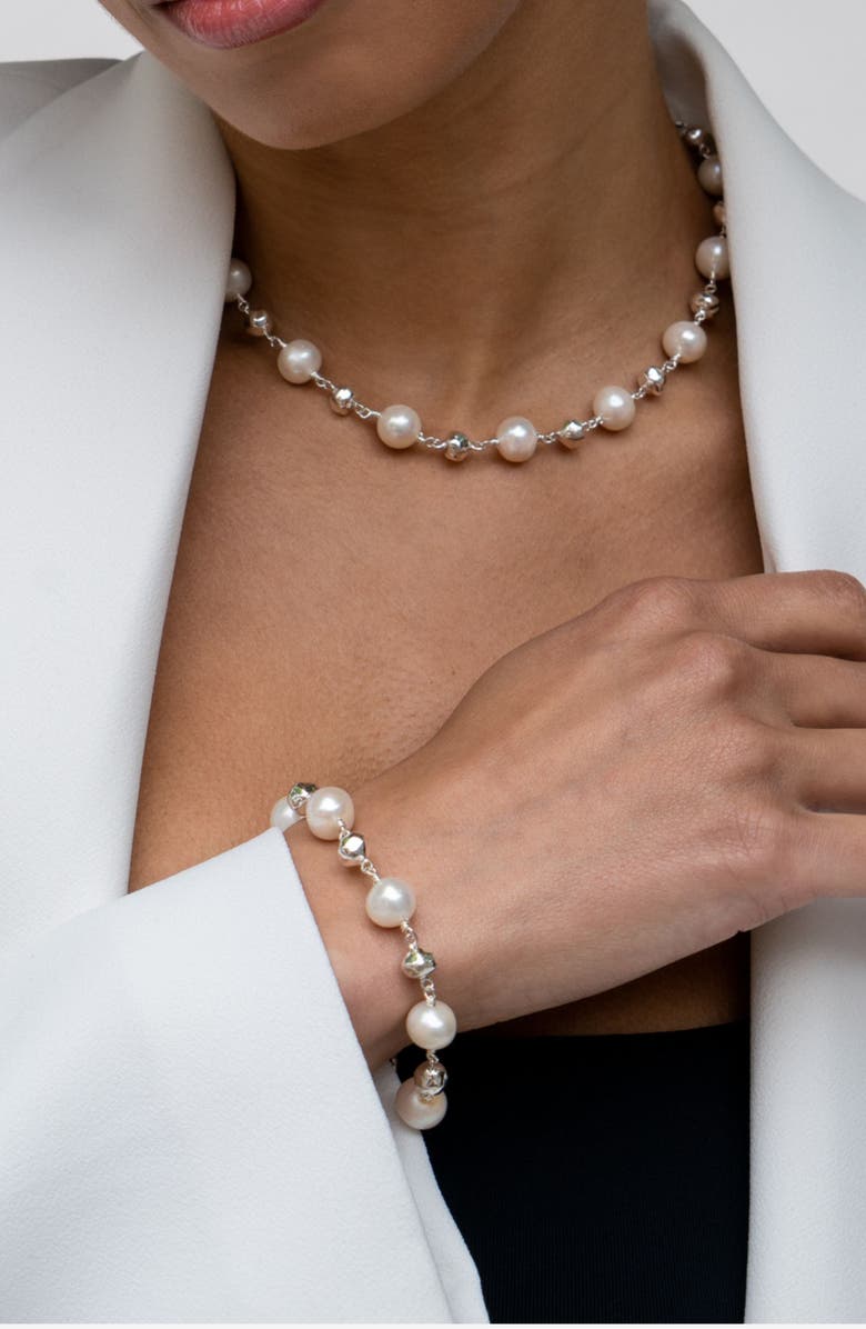 Dower & Hall Nugget & White Freshwater Pearl Bracelet, Alternate, color, Sterling Silver