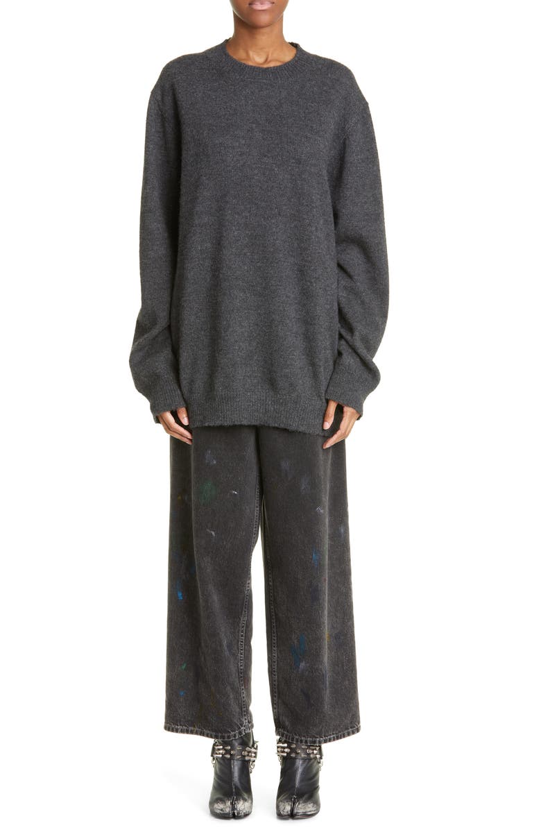 Maison Margiela High Waist Wide Leg Paint Jeans, Alternate, color, 