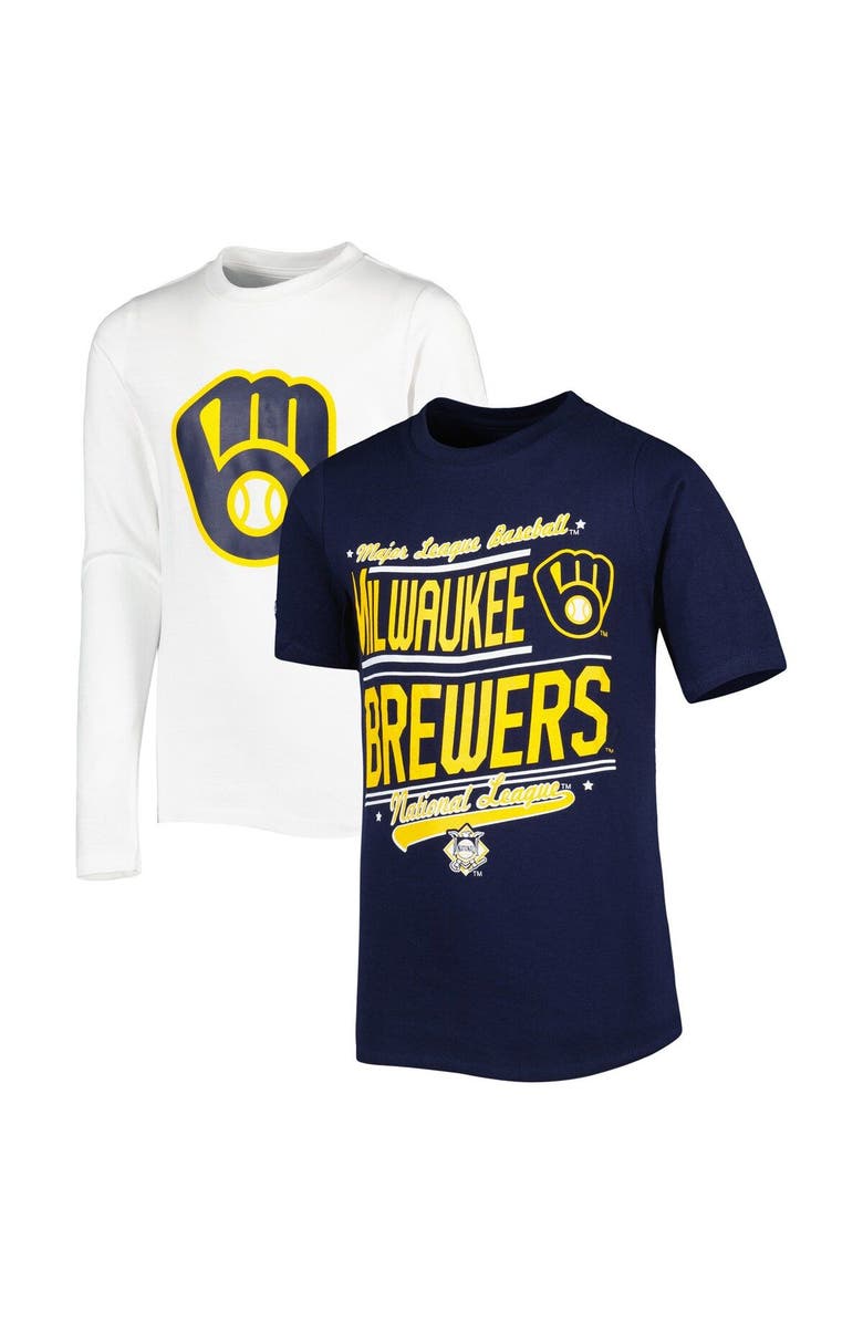 STITCHES Youth Stitches Navy/White Milwaukee Brewers Combo T-Shirt Set, Main, color, 