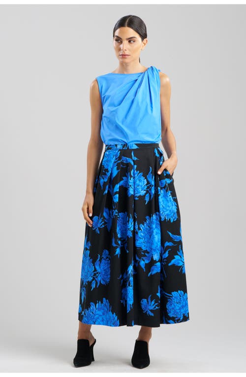 Natori Miyako - Printed Cotton Chino Maxi Skirt in Blue W/Black 