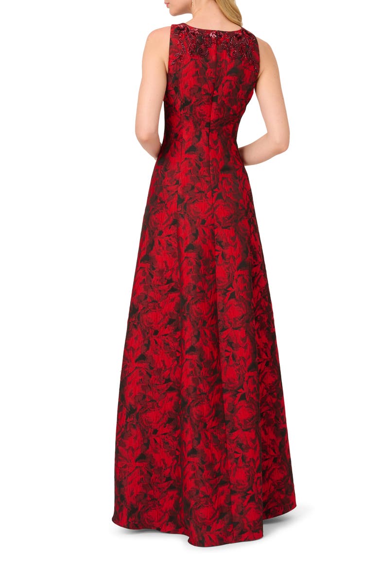 Beaded Jacquard Ballgown, Alternate, color, BLACK/ RED