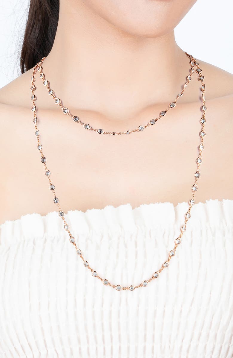 CZ by Kenneth Jay Lane Cubic Zirconia Station Chain Layered Necklace, Alternate, color, Rose Gold