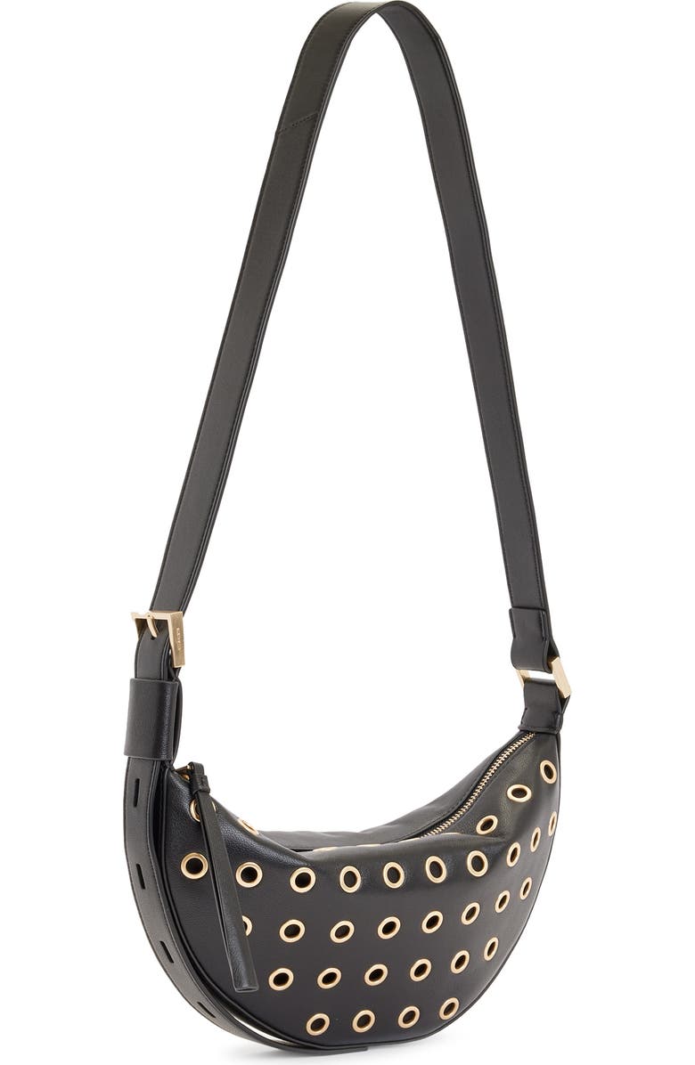 AllSaints Half Moon Grommet Crossbody Bag, Alternate, color,