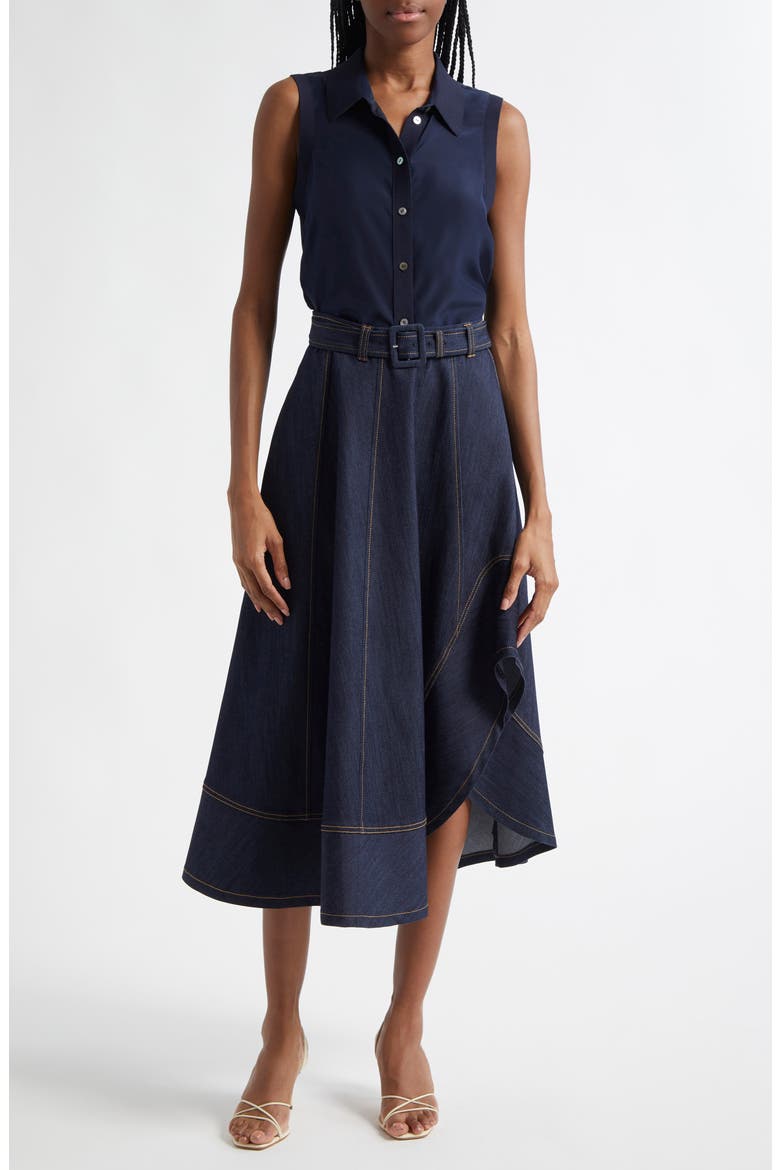 Zelda Denim Asymmetric Midi Skirt, Alternate, color, INDIGO