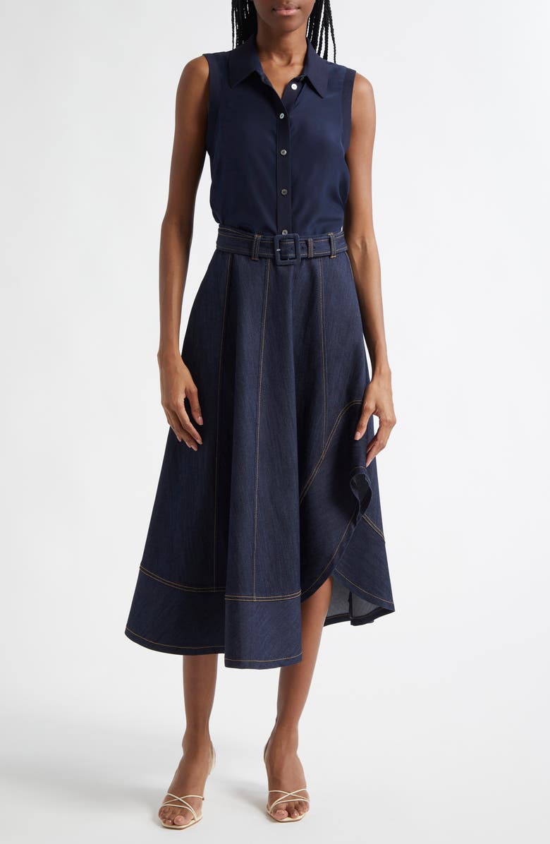 Cinq à Sept Zelda Denim Asymmetric Midi Skirt, Alternate, color,