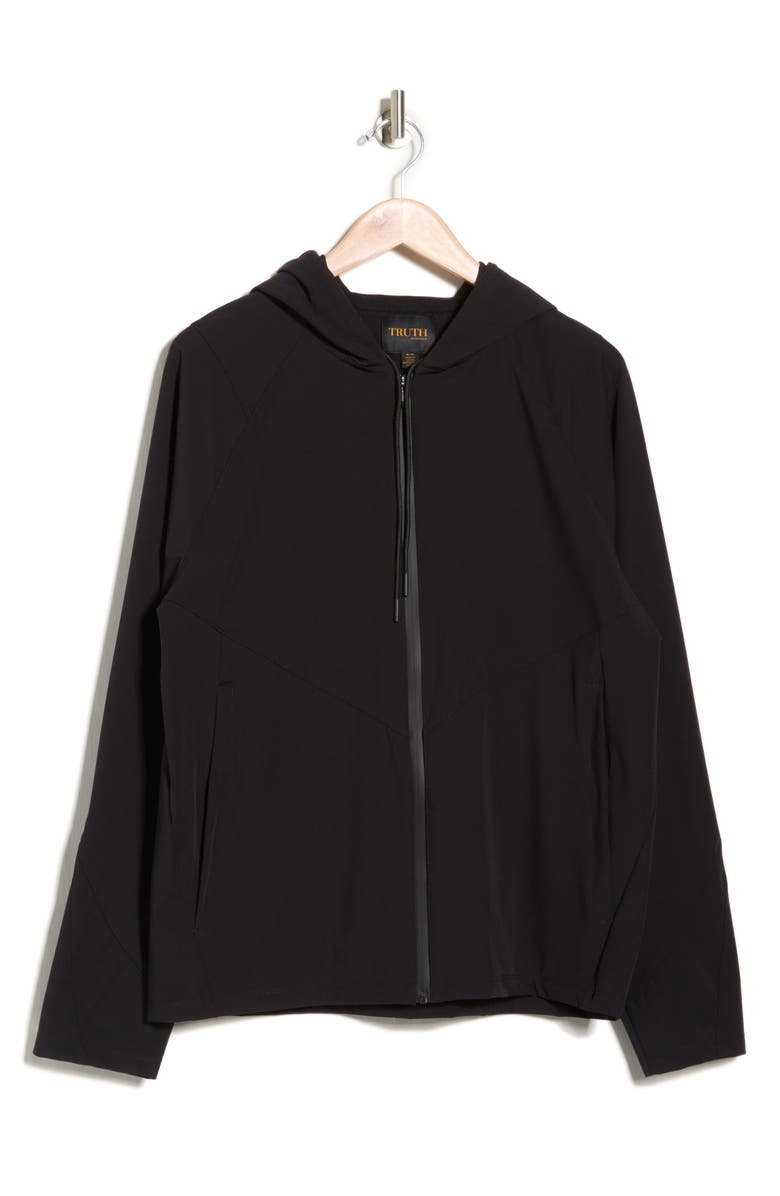 TRUTH Long Sleeve Zip Up Hooded Windbreaker, Alternate, color, Black